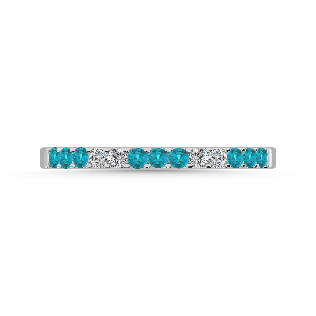 14K White Gold 1/4 ct tw Alternate 9 Auqmarine and 4 Diamond Machine Band