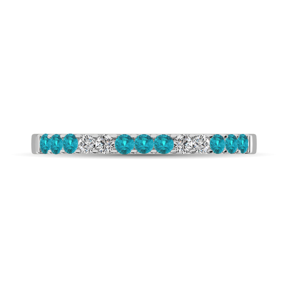 14K White Gold 1/4 ct tw Alternate 9 Auqmarine and 4 Diamond Machine Band