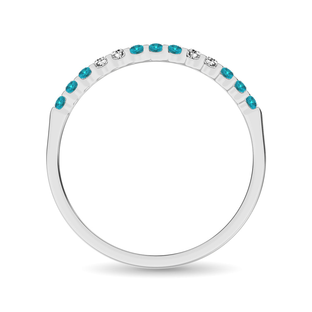 14K White Gold 1/4 ct tw Alternate 9 Auqmarine and 4 Diamond Machine Band