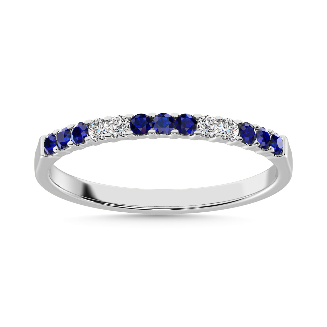 14K White Gold 1/4 Ctw Alternate 9 Blue Sapphire & 4 Diamond Machine Band
