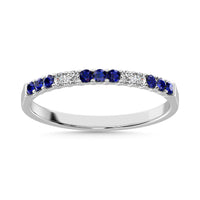 Thumbnail for 14K White Gold 1/4 Ctw Alternate 9 Blue Sapphire & 4 Diamond Machine Band