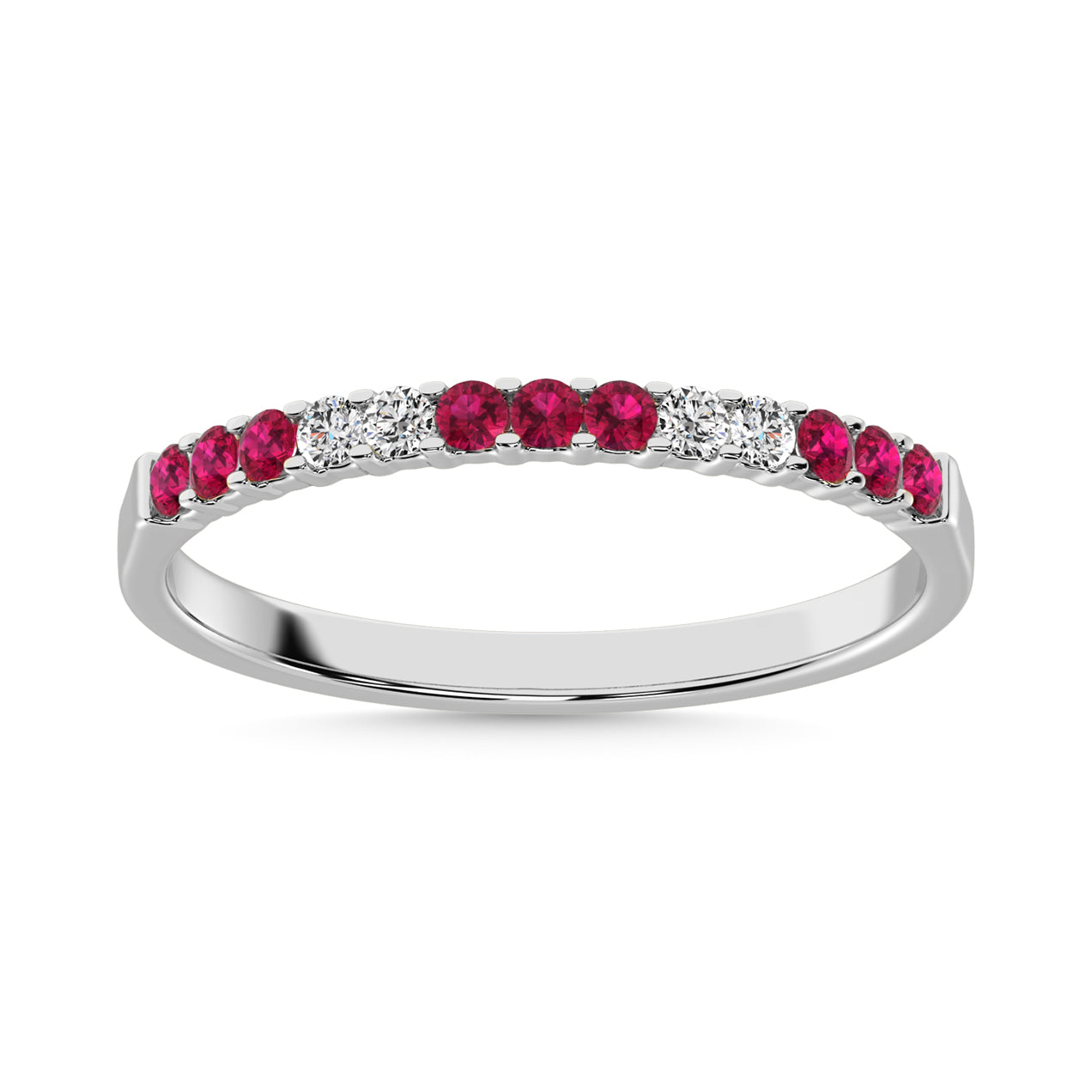 14K White Gold 1/4 Ct.Tw. Alternate Diamond 4 And Pink Sapphire 9 Machine Band