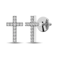 Thumbnail for 10K White Gold Diamond Accent Cross Earrings