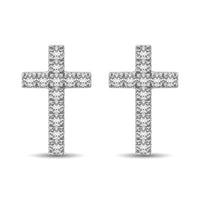 Thumbnail for 10K White Gold Diamond Accent Cross Earrings