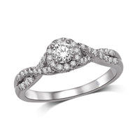 Thumbnail for 14K White Gold 1/2 Ct.Tw.Diamond Halo Engagement Ring