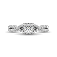 Thumbnail for 14K White Gold 1/2 Ct.Tw.Diamond Halo Engagement Ring
