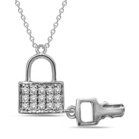 Thumbnail for 10K White Gold 1/5 Ct.Tw.Diamond Lock & Key Neckalce
