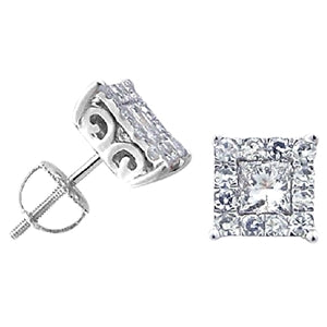 LADIES EARRINGS 1/2 CT ROUND/PRINCESS DIAMOND 14K WHITE GOLD