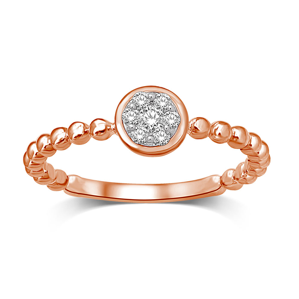 14K Rose Gold 1/10 Ctw Diamond Round Flower Ring