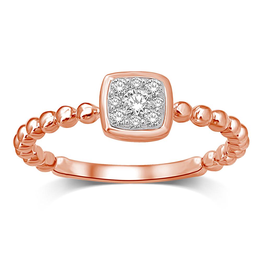 14K Rose Gold 1/10 Ctw Diamond Square Flower Ring