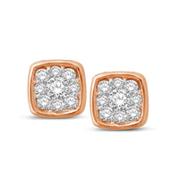 Thumbnail for 14K Rose Gold 1/5 Ctw Diamond Square Flower Earrings