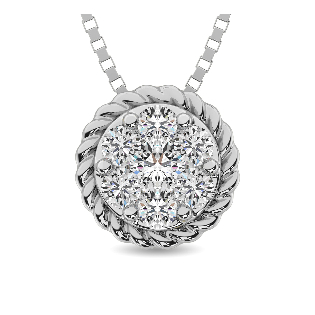14K White Gold 1/6 Ctw Diamond Round Flower Pendant
