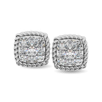 Thumbnail for 14K White Gold 1/5 Ctw Diamond Square Flower Stud Earrings