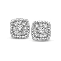 Thumbnail for 14K White Gold 1/5 Ctw Diamond Square Flower Stud Earrings