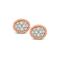 Thumbnail for 14K Rose Gold 1/5 Ctw Diamond Oval Flower Stud Earrings