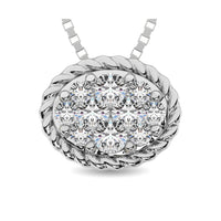 Thumbnail for 14K White Gold 1/6 Ctw Diamond Oval Flower Pendant