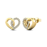 Thumbnail for 10K Yellow Gold 1/10 Ctw Diamond Heart Earrings