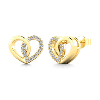 Thumbnail for 10K Yellow Gold 1/10 Ctw Diamond Heart Earrings