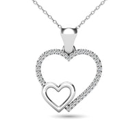 Thumbnail for 10K White Gold 1/20 Ctw Diamond Double Heart Pendant