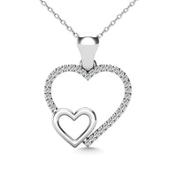 Thumbnail for 10K White Gold 1/20 Ctw Diamond Double Heart Pendant