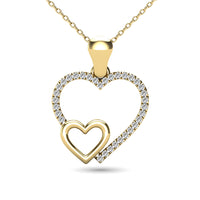Thumbnail for 10K Yellow Gold 1/20 Ctw Diamond Double Heart Pendant