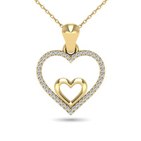 Thumbnail for 10K Yellow Gold 1/10 Ctw Diamond Double Heart Pendant