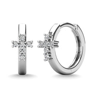 Thumbnail for 10K White Gold 1/8 Ctw Diamond Cross Hoop Earrings