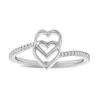 Thumbnail for 10K White Gold 1/10 Ctw Diamond Double Heart Ring