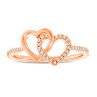 Thumbnail for 10K Rose Gold 1/6 Ctw Diamond Double Heart Ring