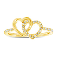 Thumbnail for 10K Yellow Gold 1/6 Ctw Diamond Double Heart Ring