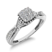 Thumbnail for 10K White Gold 1/5 Ct.Tw.  Diamond  Square Cluster Engagement Ring