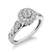 Thumbnail for 10K White Gold Diamond 1/5 Ct.Tw. Milgrain detail Halo Engagement Ring