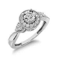 Thumbnail for 10K White Gold Diamond 1/5 Ct.Tw. Milgrain detail Halo Engagement Ring