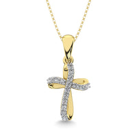 Thumbnail for 10K Yellow Gold 1/10 Ctw Diamond Cross Pendant