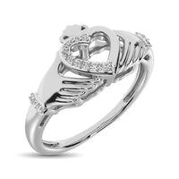 Thumbnail for 10K White Gold Diamond Accent Claddagh Ring
