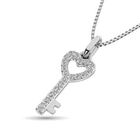 Thumbnail for 10K White Gold 1/10 Ctw Diamond Double Heart Pendant