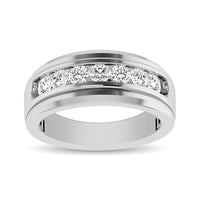 Thumbnail for 10K White Gold 1 Ctw Round Cut Diamond Mens Wedding Band
