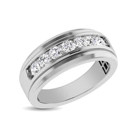 Thumbnail for 10K White Gold 1 Ctw Round Cut Diamond Mens Wedding Band