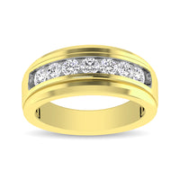 Thumbnail for 10K Yellow Gold 1 Ctw Round Cut Diamond Mens Wedding Band