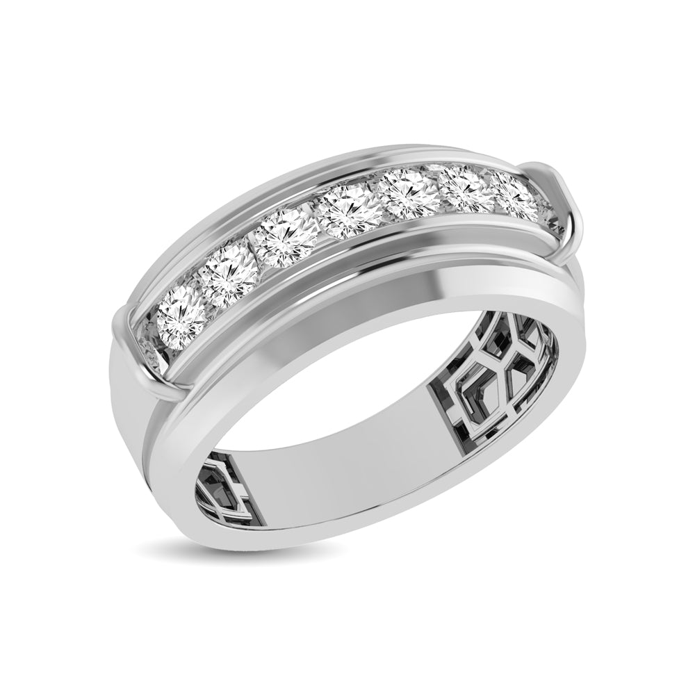 10K White Gold 1/2 Ctw Round Cut Diamond Mens Wedding Band