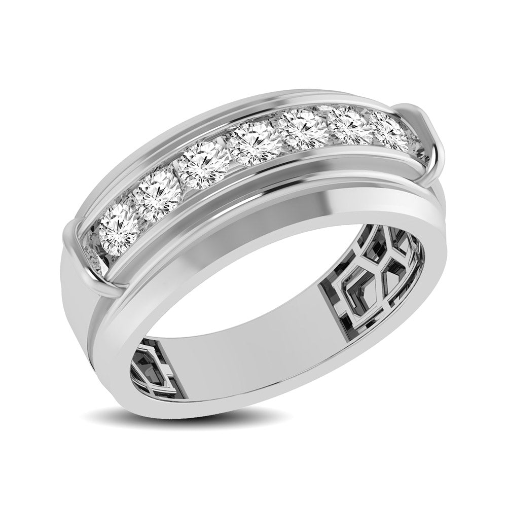 10K White Gold 1/2 Ctw Round Cut Diamond Mens Wedding Band