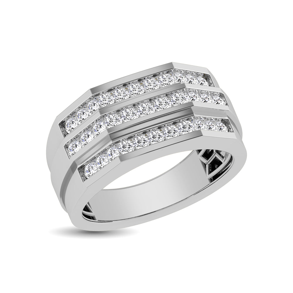 10K White Gold 1 Ct.Tw. Diamond Triple Row Mens Band