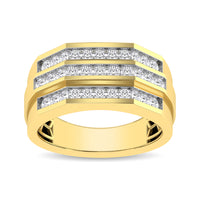 Thumbnail for 10K Yellow Gold 1/4 Ct.Tw.Diamond Triple Row Mens Band