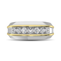 Thumbnail for 10K White Gold with Accent of 10K Yellow Gold 1/4 Ct.Tw. Diamond 7 Stone Mens Band