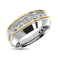 Thumbnail for 10K White Gold with Accent of 10K Yellow Gold 1/4 Ct.Tw. Diamond 7 Stone Mens Band