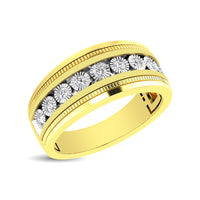 Thumbnail for 10K Yellow Gold 1/2 Ct.Tw. Diamond 9 Stone Illusion Mens Band