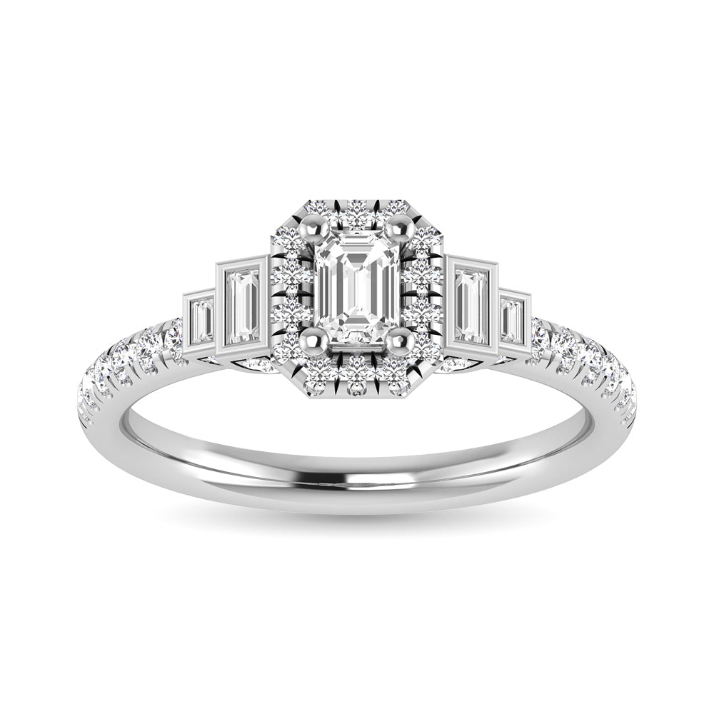 14K White Gold 3/4 Ct.Tw. Emerald Cut Diamond Engagement Rings