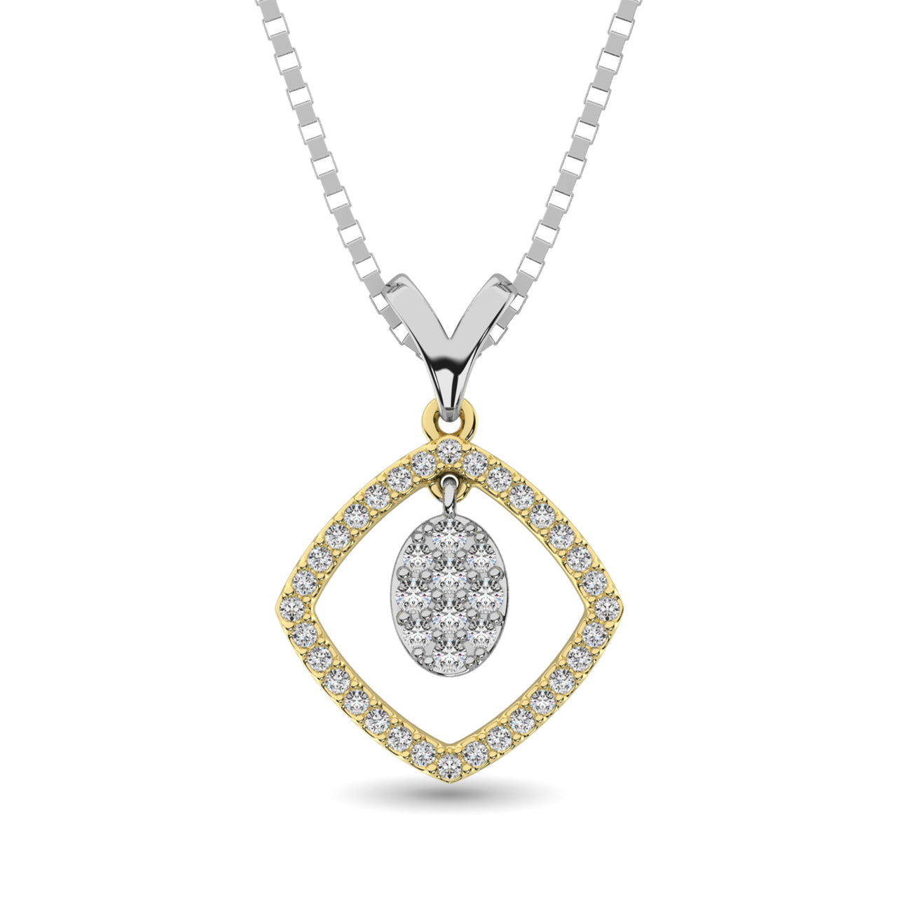 10K Yellow Gold 1/4 Ct.Tw. Diamond Square Shape Pendant with Dangler