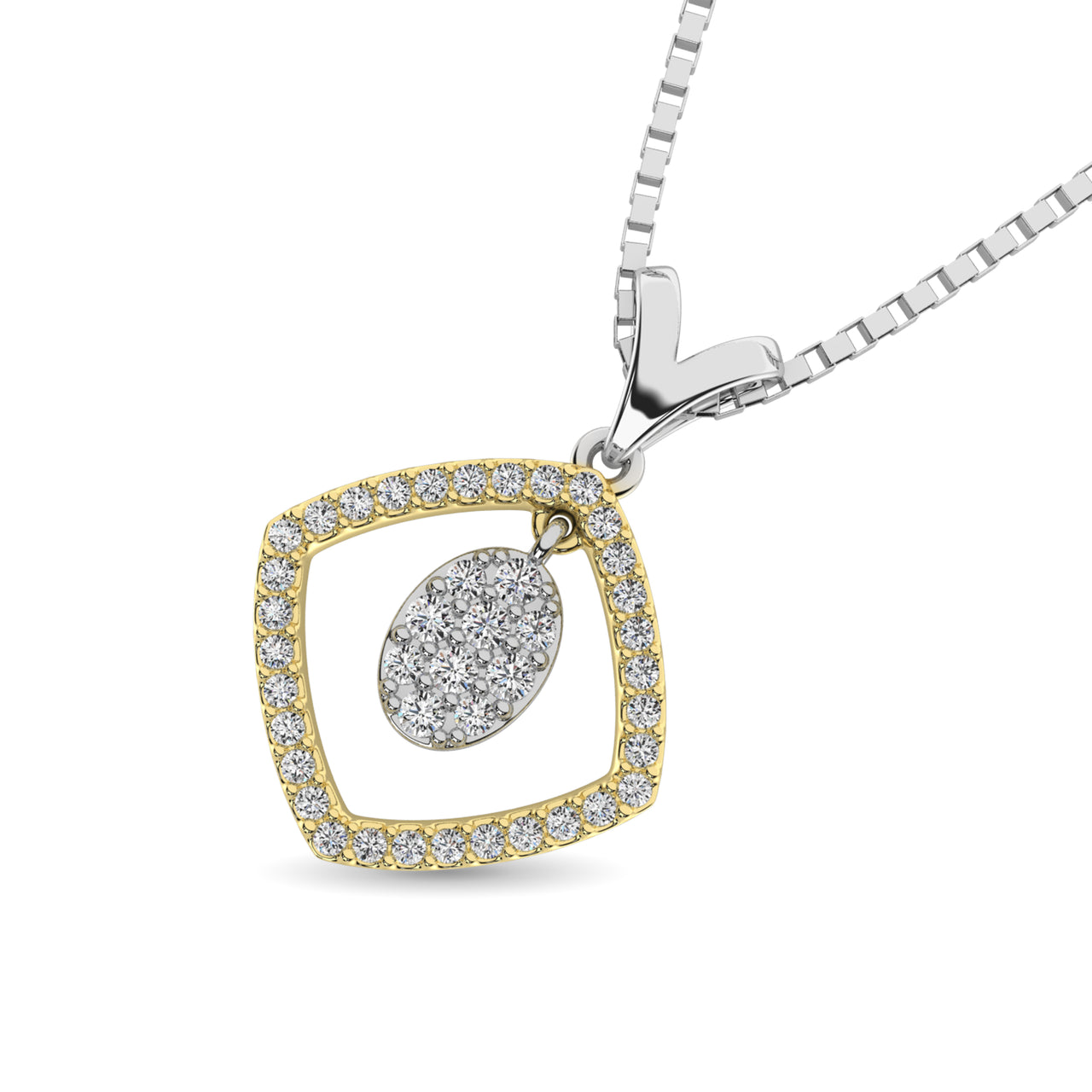 10K Yellow Gold 1/4 Ct.Tw. Diamond Square Shape Pendant with Dangler