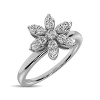 Thumbnail for 10K White Gold 1/4 Ctw Diamond Flower Ring